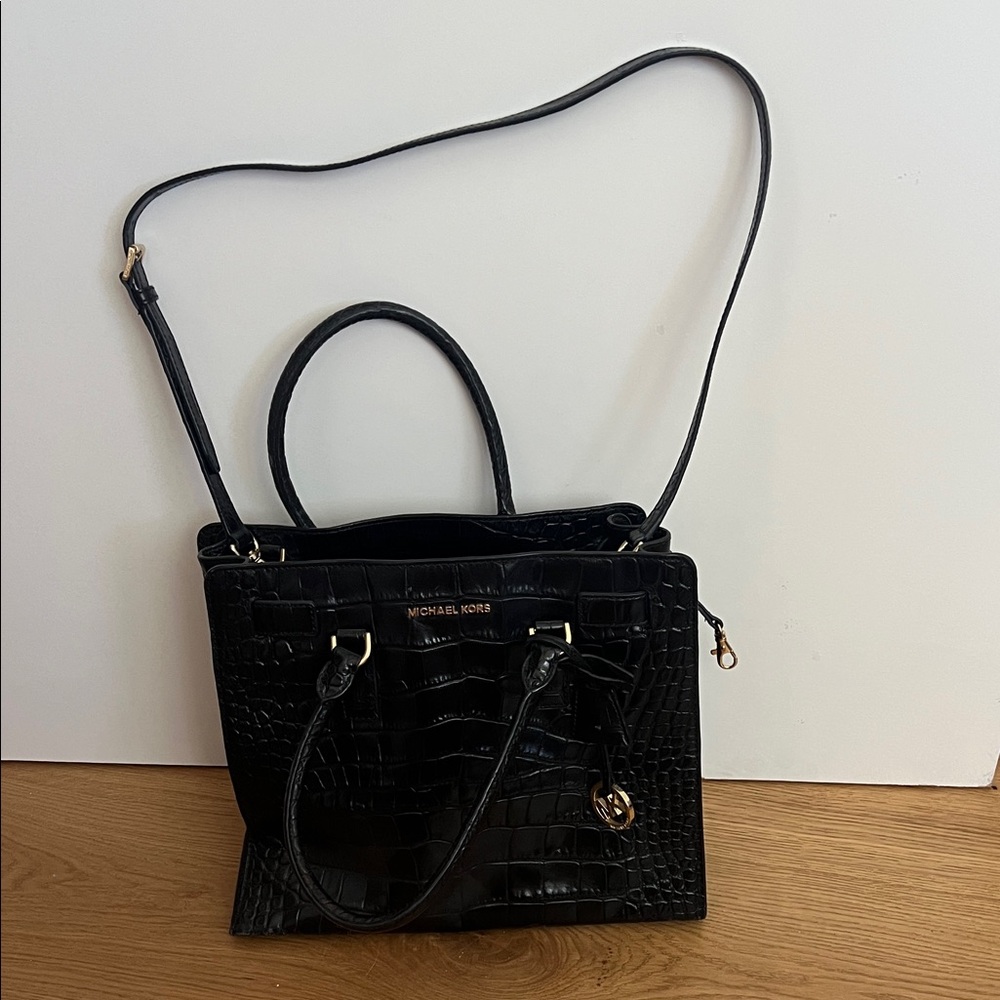 Michael Kors Black Croc-Embossed Satchel